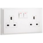Legrand Belanko S - 2 gang single pole BS switched socket outlet inboard rockers - 13A -
