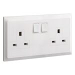 Legrand Belanko S - 2 gang single pole BS switched socket outlet + red neon inboard rockers - 13A - - Image 2