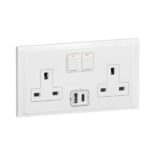 Legrand Belanko S - 2 gang single pole BS switched socket outlet inboard - 13A + USB type A+C - - Image 2
