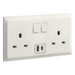Legrand Belanko S - 2 gang single pole BS switched socket outlet inboard - 13A + USB type A+C - - Image 2