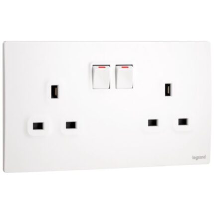 Legrand Mallia Senses - 2 gang BS switched socket outlet single pole - 13A - with 2 earth connection -