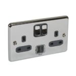 Legrand Synergy Authentic - 2 gang switched single pole BS socket outlet 13A + USB chargers Type A&C -