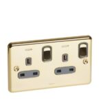 Legrand Synergy Authentic - 2 gang switched double pole BS socket outlet 13A + blue led power indicator -