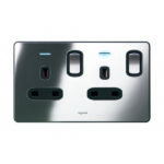 Legrand Synergy Sleek - 2 gang switched single pole BS socket outlet 13A + blue led power indicator - - Image 2