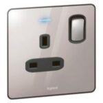 Legrand Synergy Sleek - 1 gang switched double pole BS socket outlet 13A + blue led power indicator -