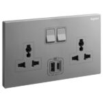 Galion - 2 gangs Multistandard switched socket outlet with 3A type-A and type-C USB chargers -
