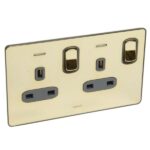 Legrand Synergy Sleek - 2 gang switched single pole BS socket outlet 13A + blue led power indicator -