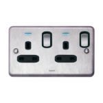 Legrand Synergy Authentic - 2 gang switched double pole BS socket outlet 13A + blue led power indicator -