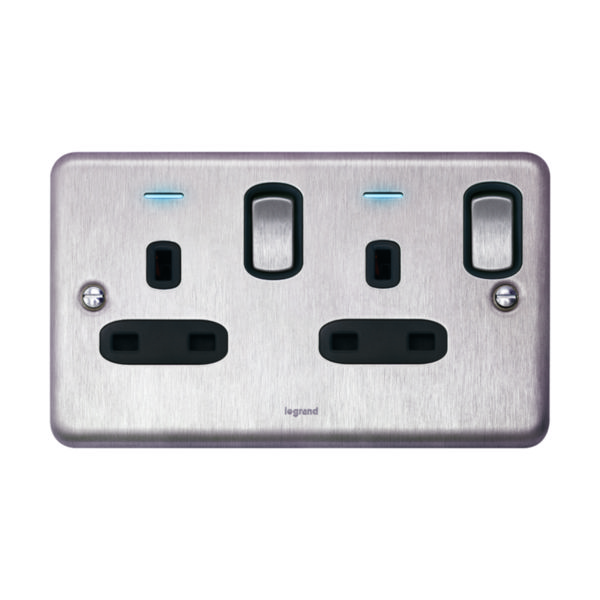 c3-889c-f2c64c7382ff.jpg Legrand Synergy Authentic - 2 gang switched double pole BS socket outlet 13A + blue led power indicator - - Image 1