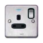Legrand Synergy Authentic - 1 gang switched single pole BS socket outlet 13A + blue led power indicator -