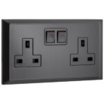 Legrand Belanko S - 2 gang single pole BS switched socket outlet + red neon inboard rockers - 13A -