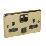 Legrand Synergy Authentic - 2 gang switched single pole BS socket outlet 13A + USB chargers Type A&C - - Image 2
