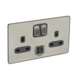 Legrand Synergy Sleek - 2 gang switched single pole BS socket outlet 13A + USB chargers Type A&C -