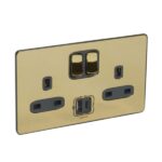 Legrand Synergy Sleek - 2 gang switched single pole BS socket outlet 13A + USB chargers Type A&C -