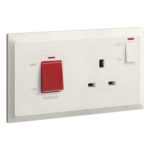 Legrand Belanko S - 2 gang double pole switch - 45A + BS switched socket outlet neon with cooker marking - 13A -