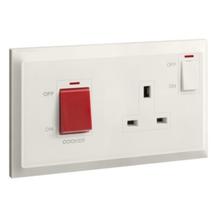 Legrand Belanko S - 2 gang double pole switch - 45A + BS switched socket outlet neon with cooker marking - 13A -