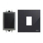 ABB Push Button Switch With Rocker Switch Frame, 1 Gang, 1 Way, 10A, Black Glass - AMD43020-BG+AMD5120-BG