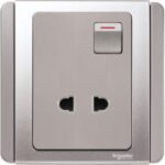 Schneider 10A 2 Pin Switched Socket Outlet, Grey Silver E3015US_GS