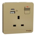 Schneider Switched Socket with USB Charger, AvatarOn, 21W Type A C, 13A, Wine Gold - E8315DACUSB_WG