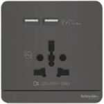 Schneider Switched socket with USB charger, AvatarOn, 10A 250V, 1gang, International soc, Dark grey E8315TSU_DG