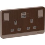 Schneider AvatarOn switched socket with USB charger 21W type A C 2 gang 13A wood E83T25ACUSB_WD_G12