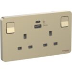Schneider AvatarOn switched socket with USB charger 21W type A C 2 gang 13A wine gold E83T25ACUSB_WG_G12