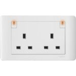 Schneider ZENcelo 13A 2Gang switched socket with neon White Plate   White Surround E84T25N-WW