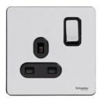 Schneider Ultimate Screwless Flat Plate Switched Socket, 13A, 2P+E, BS1363, Black & Chrome GU3410BPC