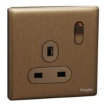 Schneider Unica X Switched socket, Unica X, 13A, 250V, 1 gang, dark bronze, NUX15_DB
